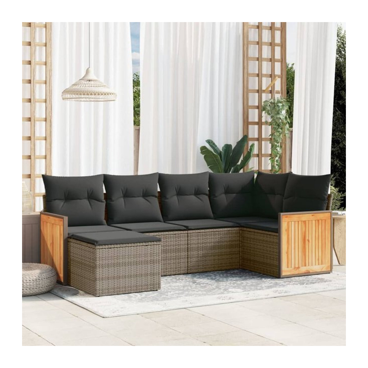 Vidaxl Gartenmöbel-Set aus Polyrattan mit 6 Teilen und Kissen, Grau - Bild 1