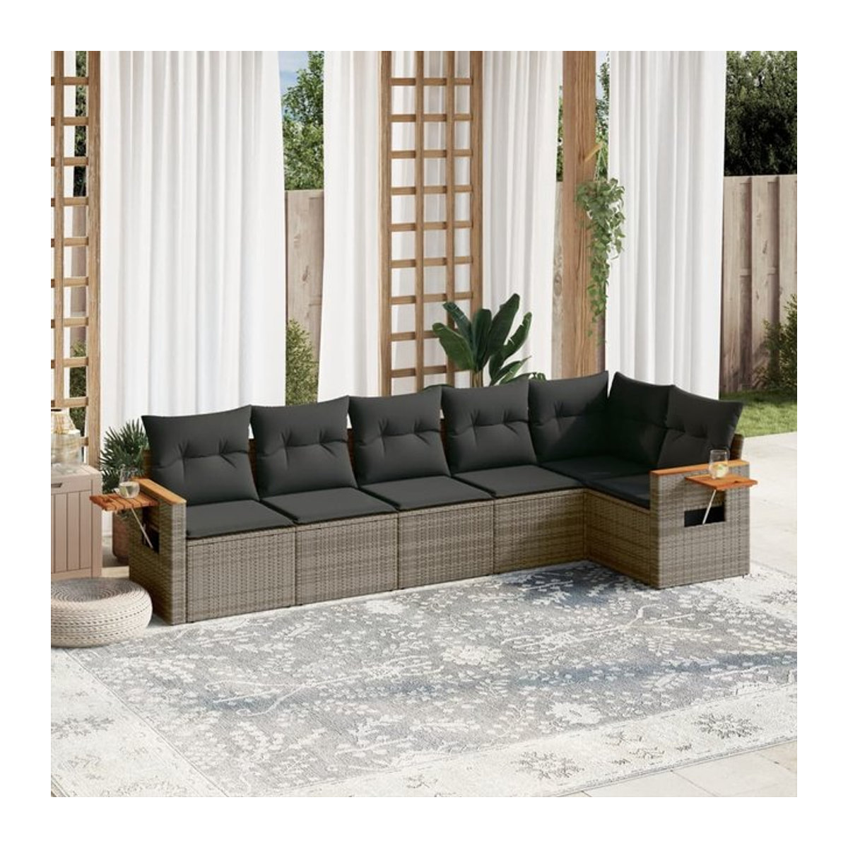 Vidaxl Gartenmöbel-Set aus Polyrattan mit 6 Teilen und Kissen, Grau - Bild 1