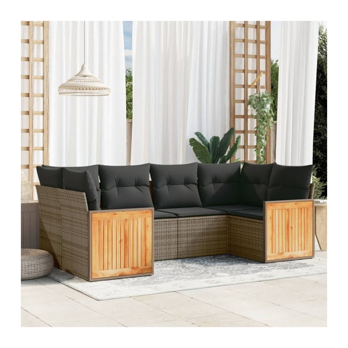 Vidaxl Gartenmöbel-Set aus Polyrattan mit 6 Teilen und Kissen, Grau - Bild 1