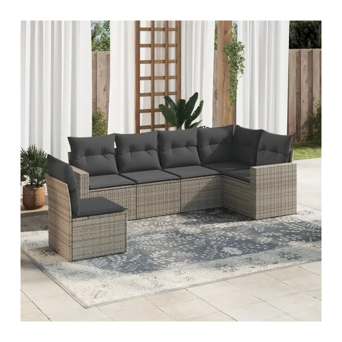 Vidaxl Gartenmöbel-Set aus Polyrattan mit 6 Teilen und Kissen, Grau - Bild 1