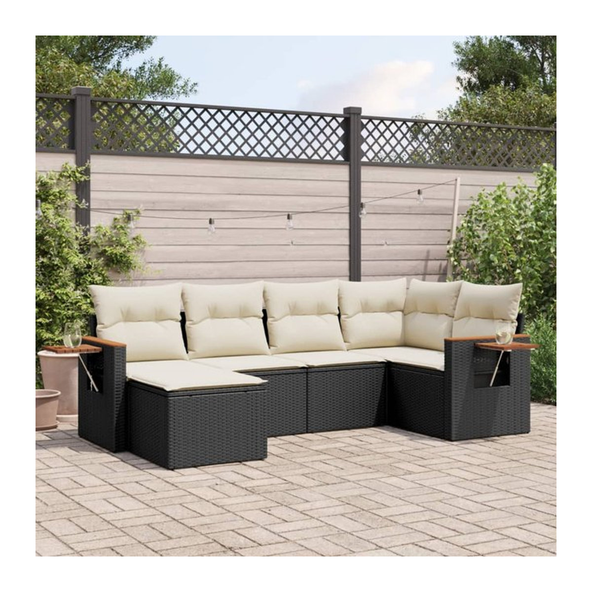 Vidaxl Gartenmöbel-Set aus Polyrattan mit 6 Teilen und Kissen in Schwarz - Bild 1