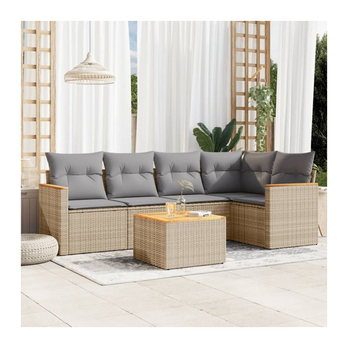 Vidaxl Gartenmöbel-Set aus Polyrattan mit 6-teiliger Polsterung in Beige - Bild 1
