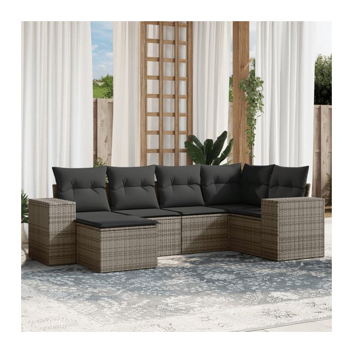 Vidaxl Gartenmöbel-Set aus Polyrattan mit 6-teiliger Polsterung in Grau - Bild 1