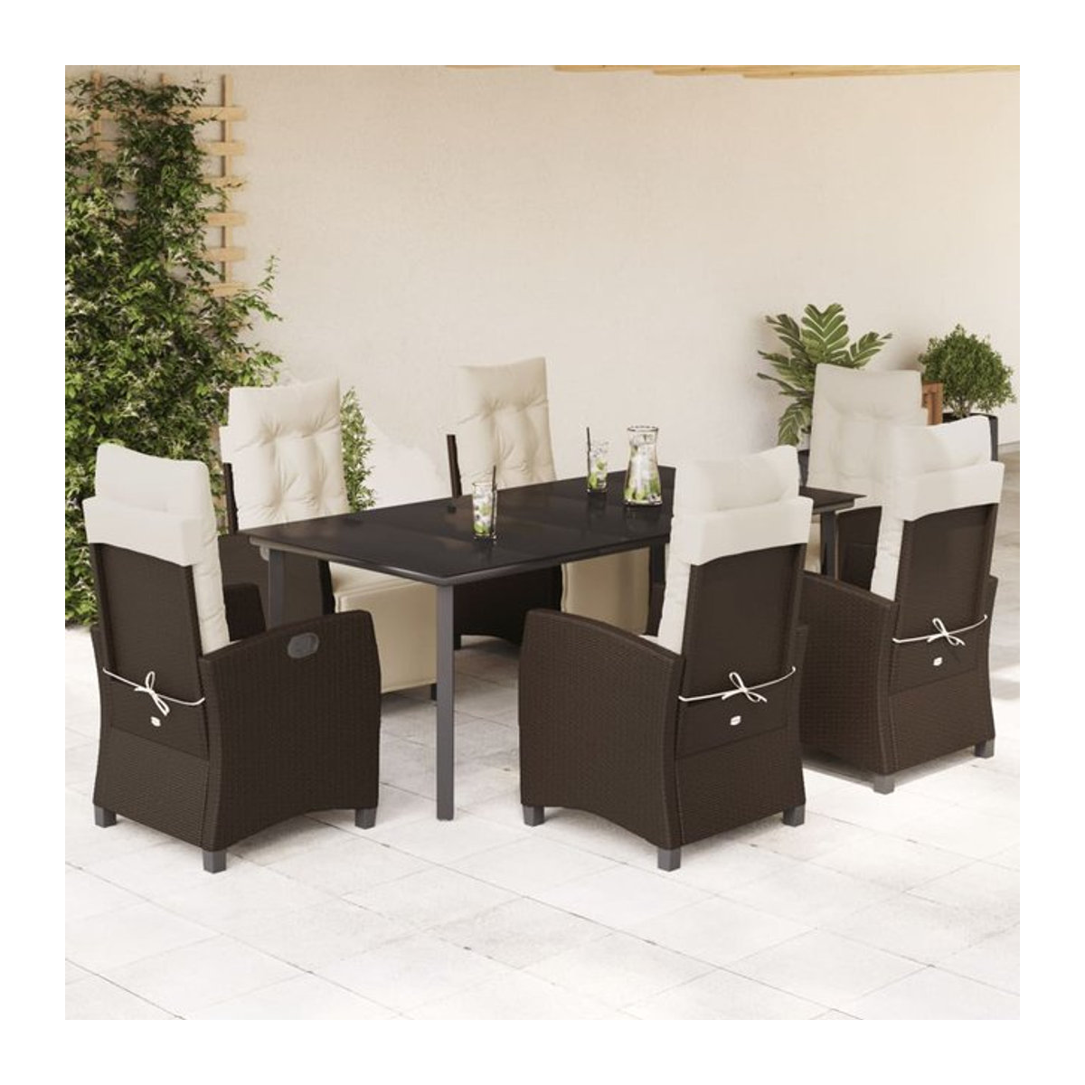 Vidaxl Gartenmöbel-Set aus Polyrattan mit 7 Teilen und Kissen in Braun - Bild 1