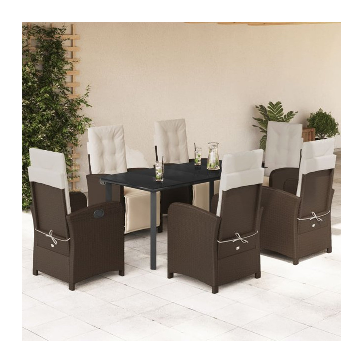 Vidaxl Gartenmöbel-Set aus Polyrattan mit 7 Teilen und Kissen in Braun - Bild 1