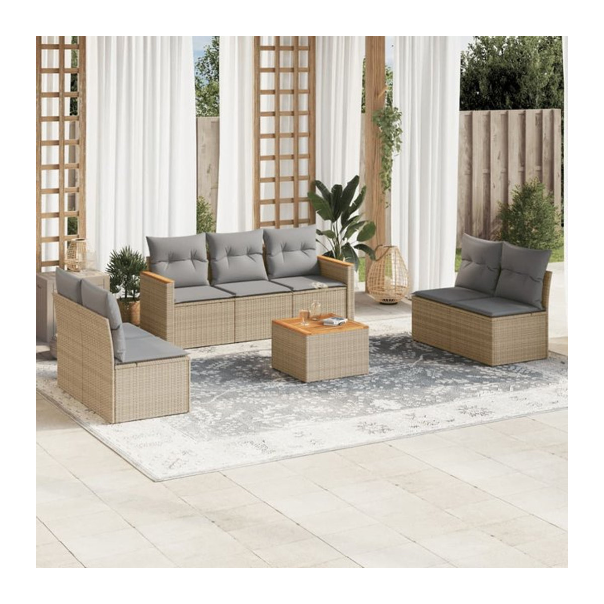 Vidaxl Gartenmöbel-Set aus Polyrattan mit 8 Kissen in Beige und Grau für Erwachsene im modernen Design - Bild 1