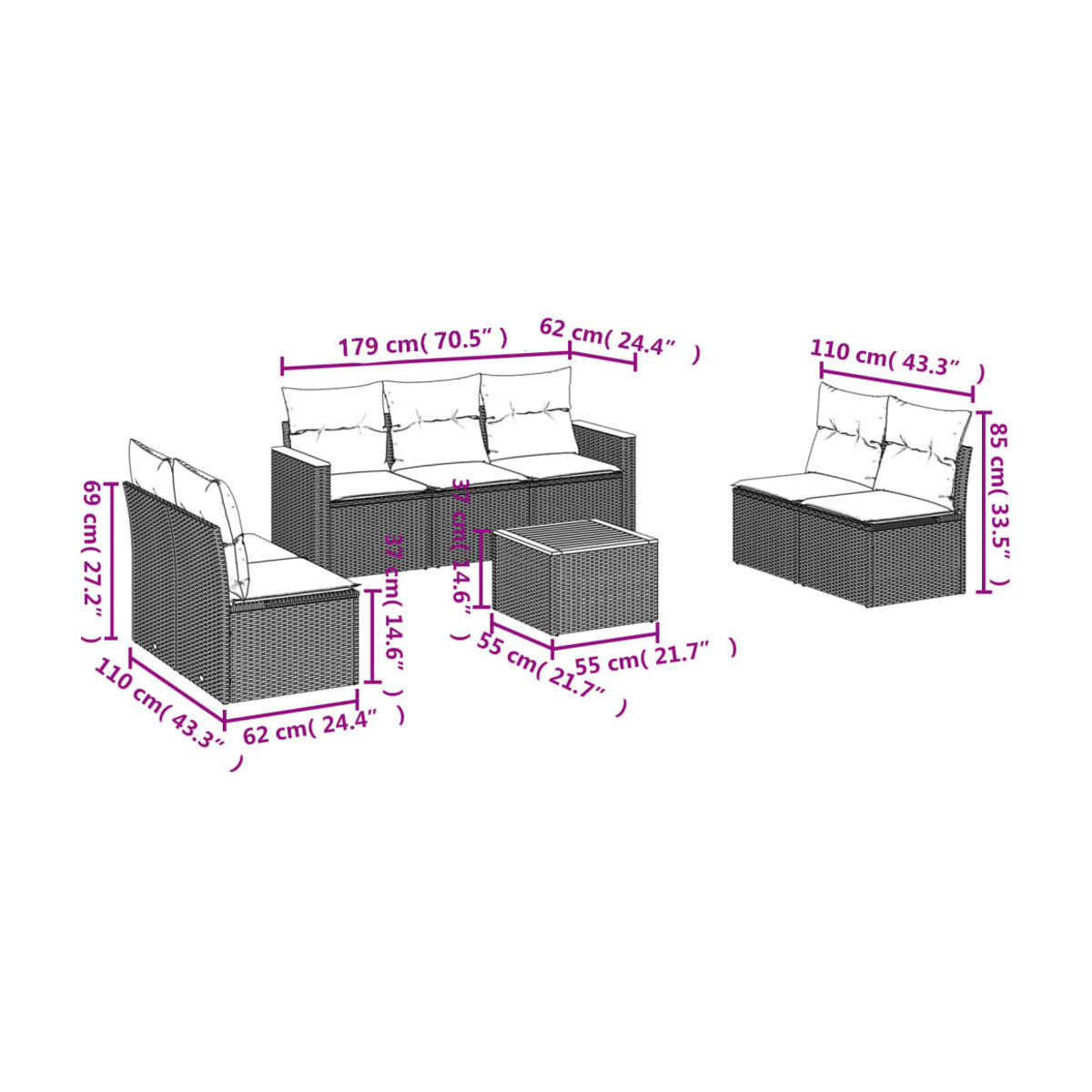 Vidaxl Gartenmöbel-Set aus Polyrattan mit 8 Kissen in Beige und Grau für Erwachsene im modernen Design - Bild 2