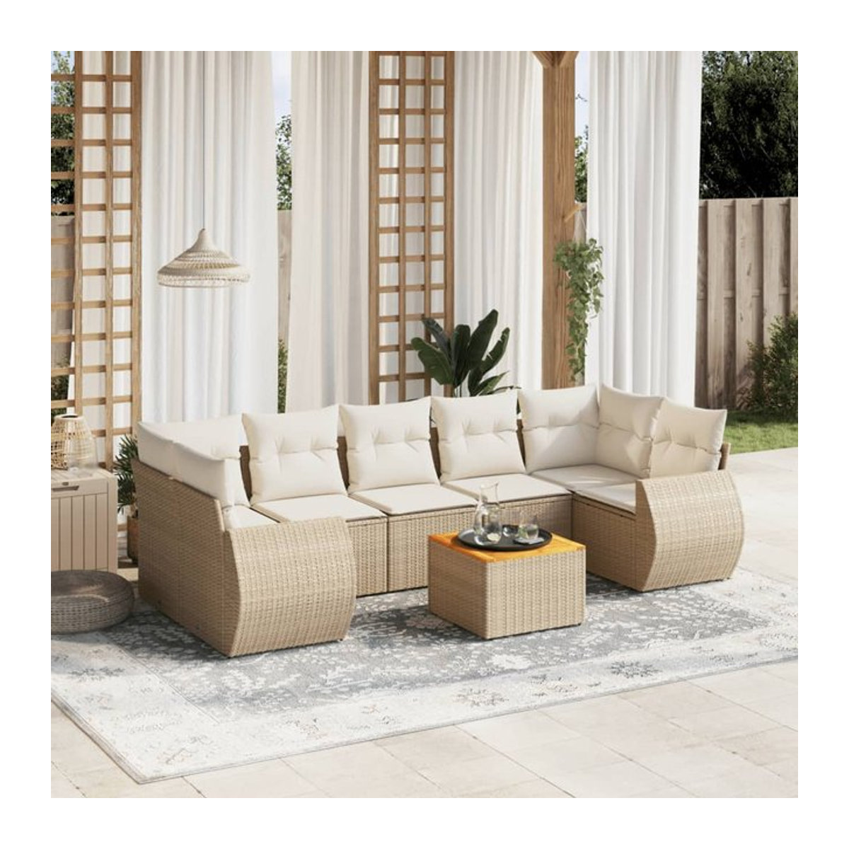 Vidaxl Gartenmöbel-Set aus Polyrattan mit 8 Teilen und Kissen, Beige, Modernes Design - Bild 1