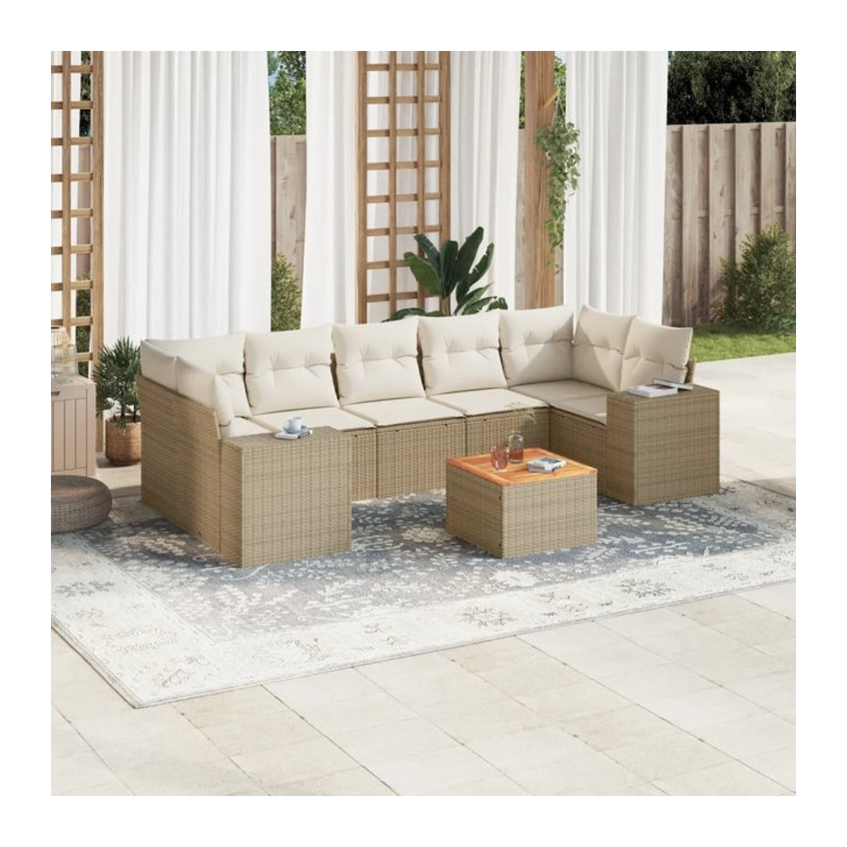 Vidaxl Gartenmöbel-Set aus Polyrattan mit 8 Teilen und Kissen, Beige, Modernes Design - Bild 1