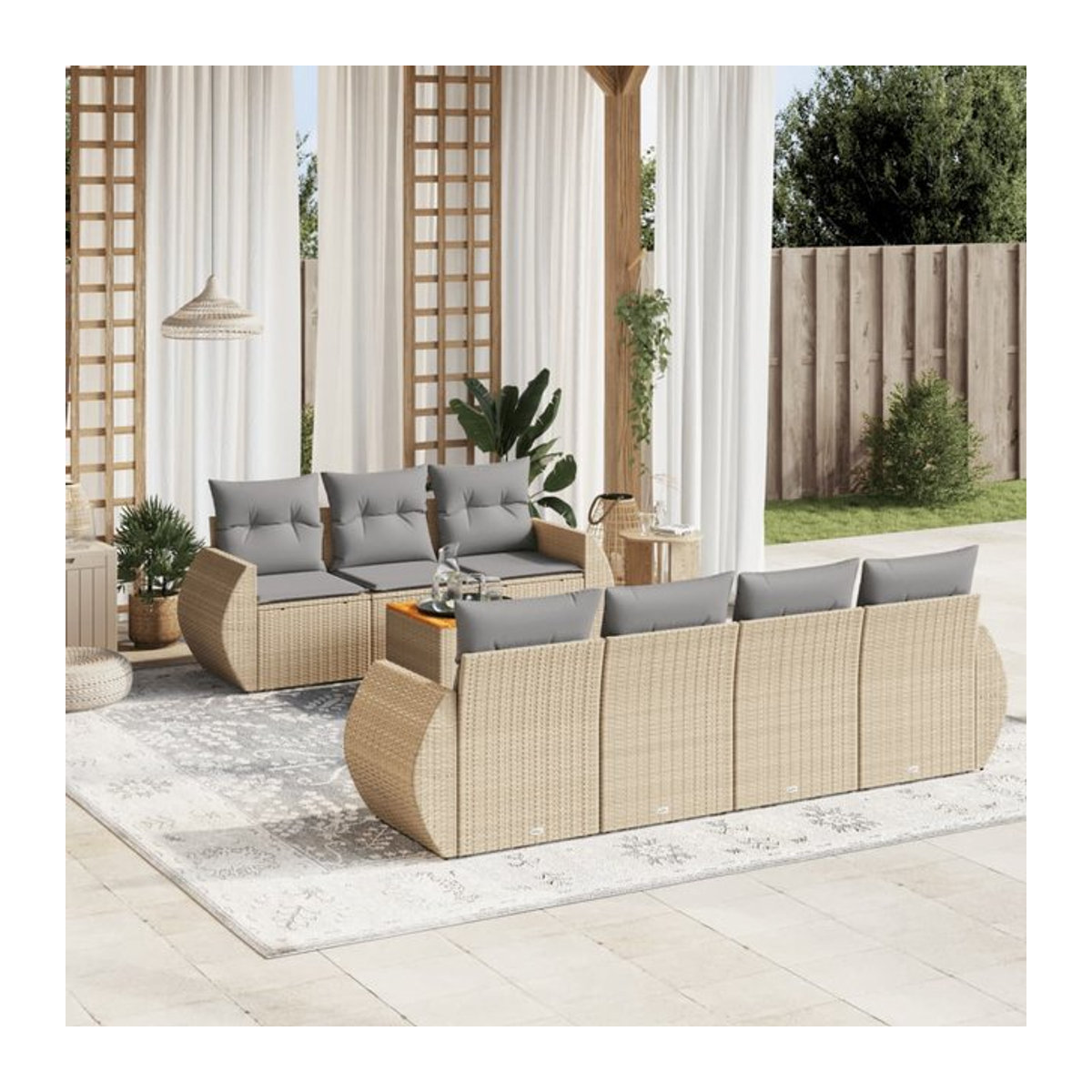 Vidaxl Gartenmöbel-Set aus Polyrattan mit 8 Teilen und Kissen, Beige, Modernes Design - Bild 1