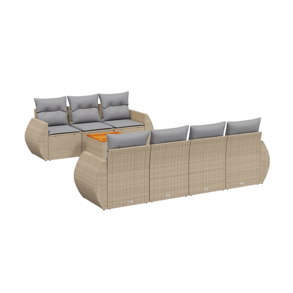 Vidaxl Gartenmöbel-Set aus Polyrattan mit 8 Teilen und Kissen, Beige, Modernes Design - Bild 2