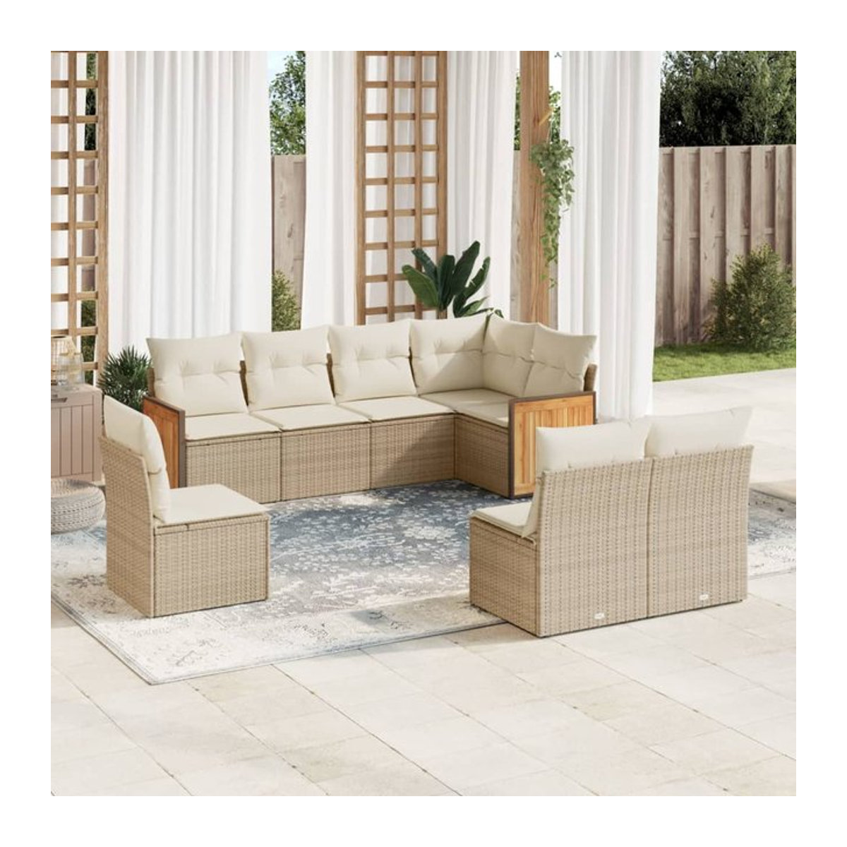 Vidaxl Gartenmöbel-Set aus Polyrattan mit 8-teiligem Kissen-Set in Beige - Bild 1