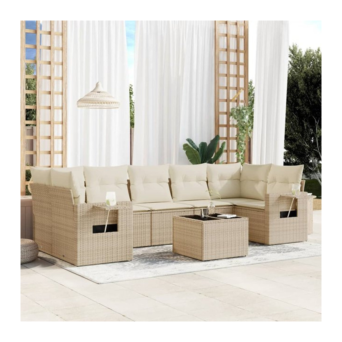Vidaxl Gartenmöbel-Set aus Polyrattan mit 8-teiligem Kissen-Set in Beige, modern und robust - Bild 1