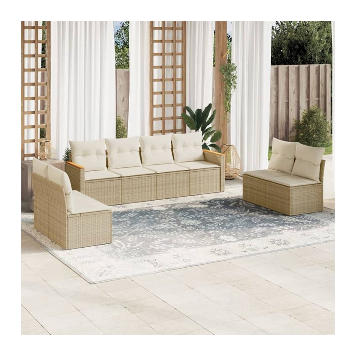 Vidaxl Gartenmöbel-Set aus Polyrattan mit 8-teiligem Kissen-Set in Beige, modern und robust - Bild 1