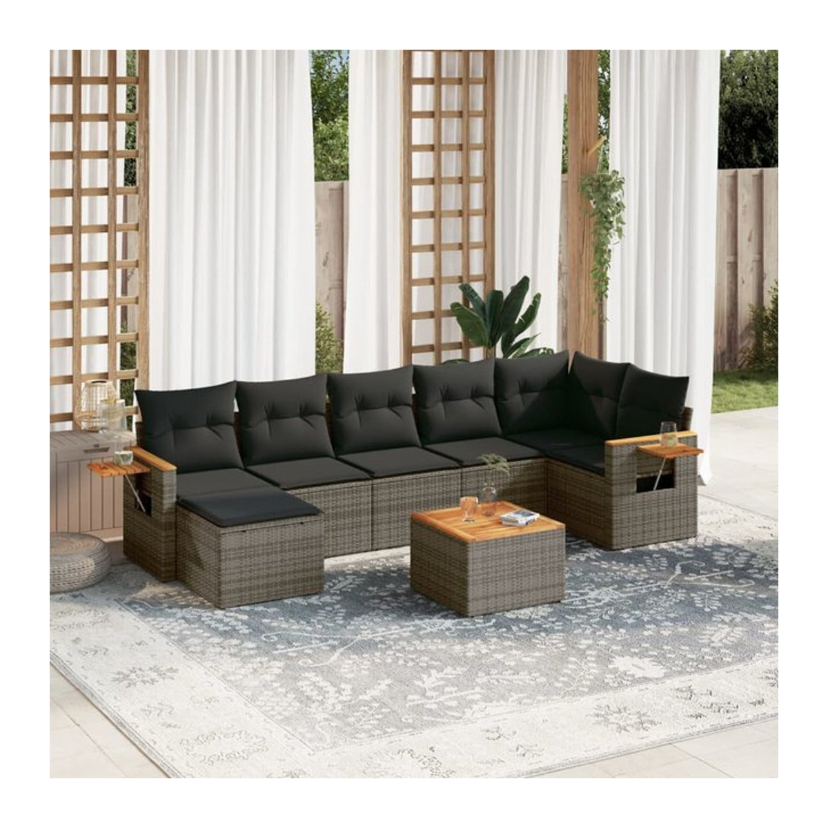 Vidaxl Gartenmöbel-Set aus Polyrattan mit 8-teiligem Kissen-Set in Grau für Erwachsene im modernen Design - Bild 1