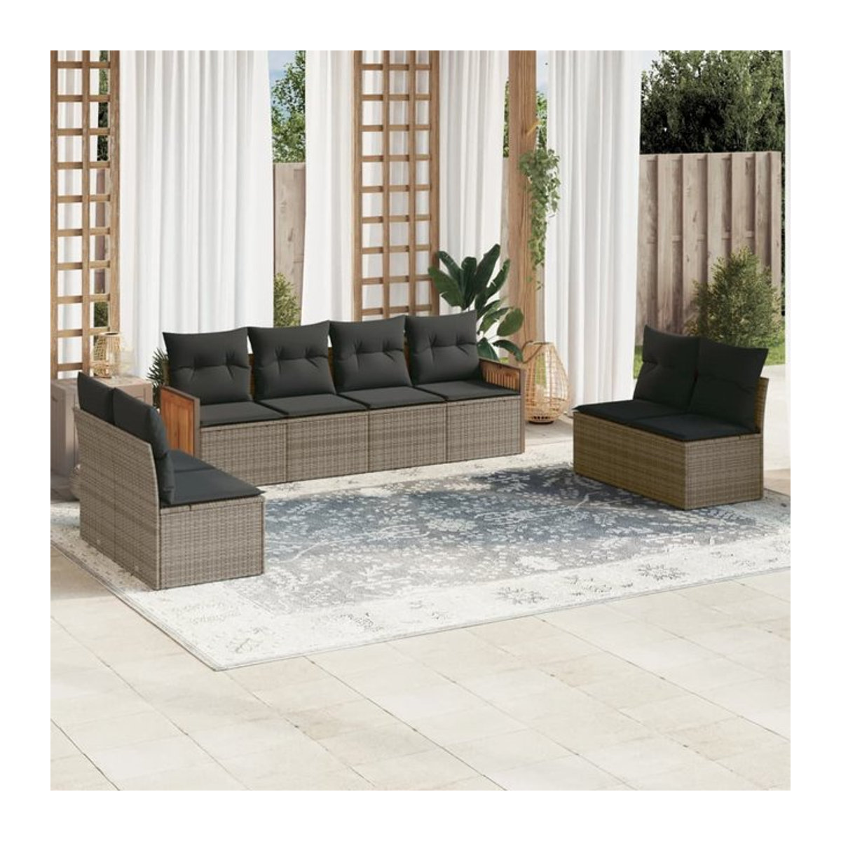 Vidaxl Gartenmöbel-Set aus Polyrattan mit 8-teiligem Kissen-Set in Grau für Erwachsene im modernen Design - Bild 1