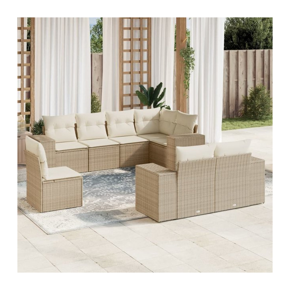 Vidaxl Gartenmöbel-Set aus Polyrattan mit 8-teiligem Set und Kissen, Beige, Modernes Design - Bild 1
