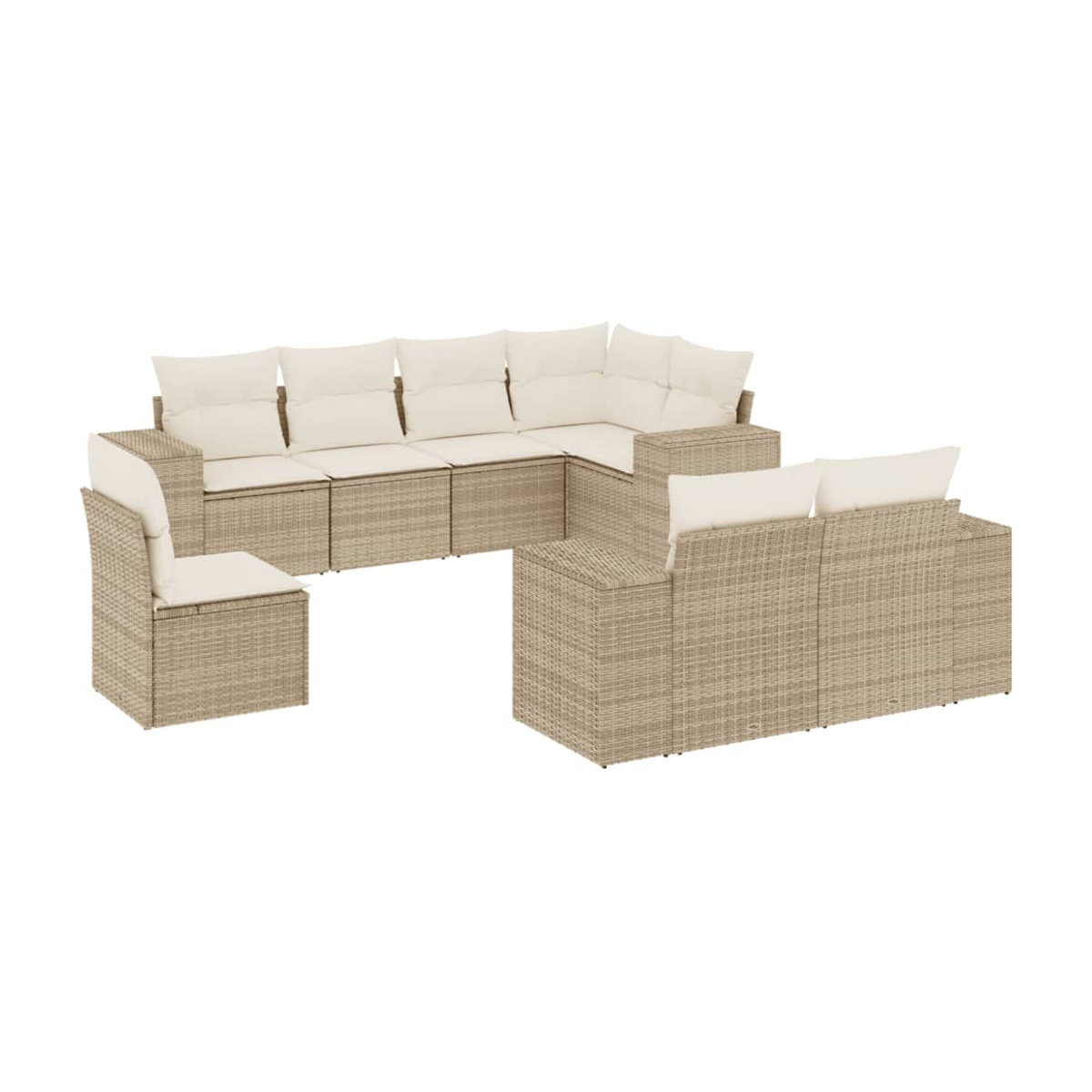 Vidaxl Gartenmöbel-Set aus Polyrattan mit 8-teiligem Set und Kissen, Beige, Modernes Design - Bild 2