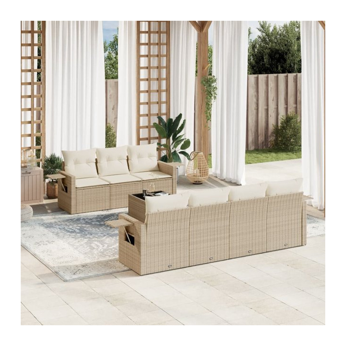 Vidaxl Gartenmöbel-Set aus Polyrattan mit 8-teiligen Kissen in Beige, modern für Erwachsene - Bild 1