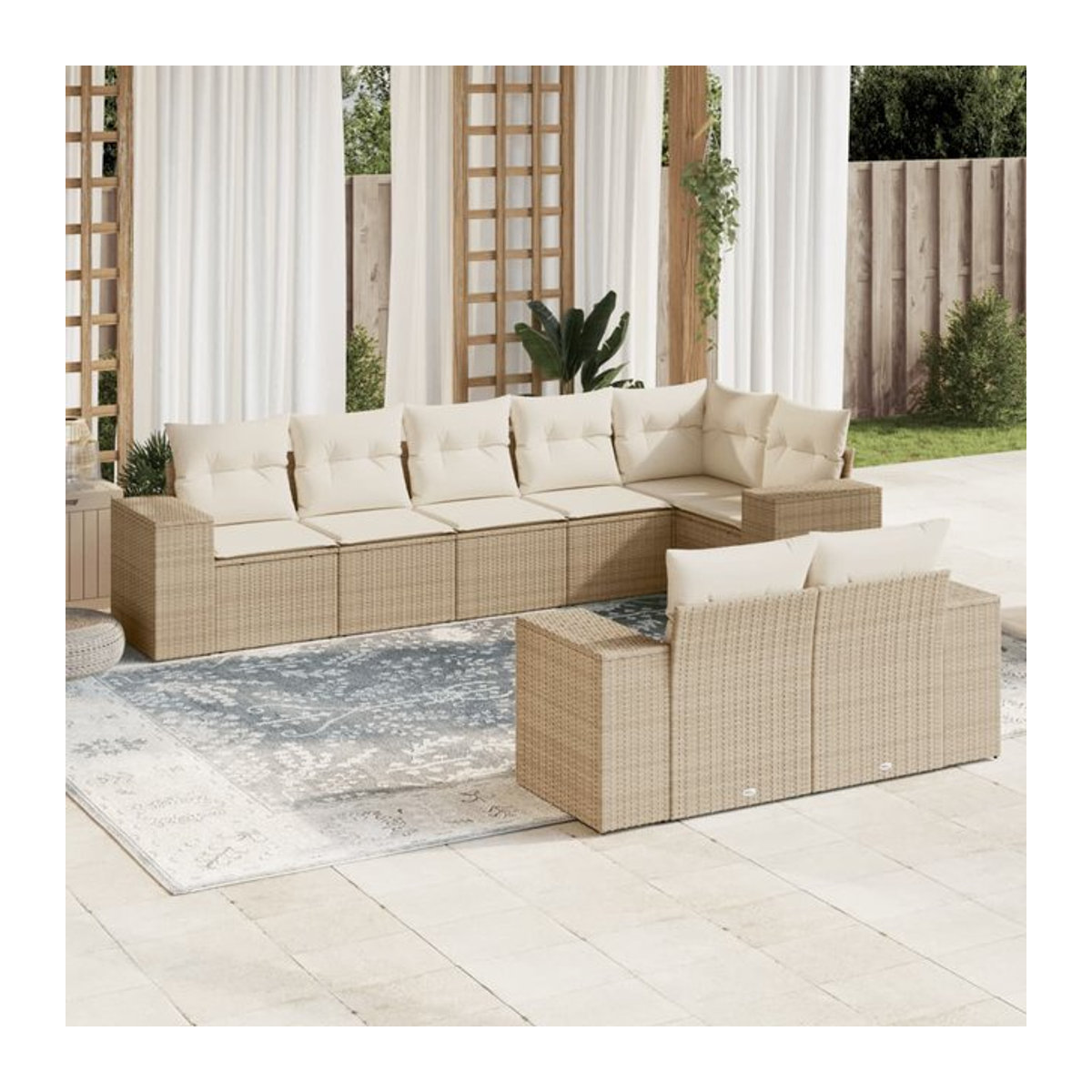 Vidaxl Gartenmöbel-Set aus Polyrattan mit 8-teiligen Kissen in Beige, modernes Design für Erwachsene - Bild 1