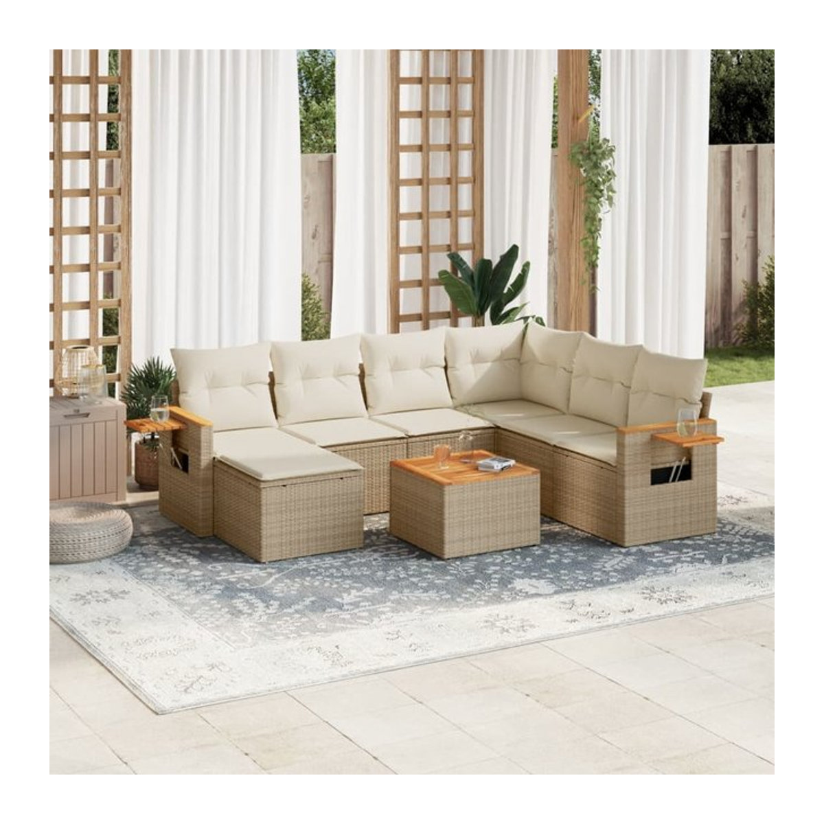 Vidaxl Gartenmöbel-Set aus Polyrattan mit 8-teiligen Kissen in Beige, modernes Design für Erwachsene - Bild 1