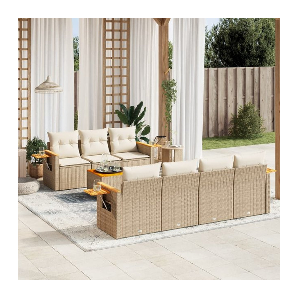 Vidaxl Gartenmöbel-Set aus Polyrattan mit 8-teiligen Kissen in Beige, modernes Design für Erwachsene - Bild 1