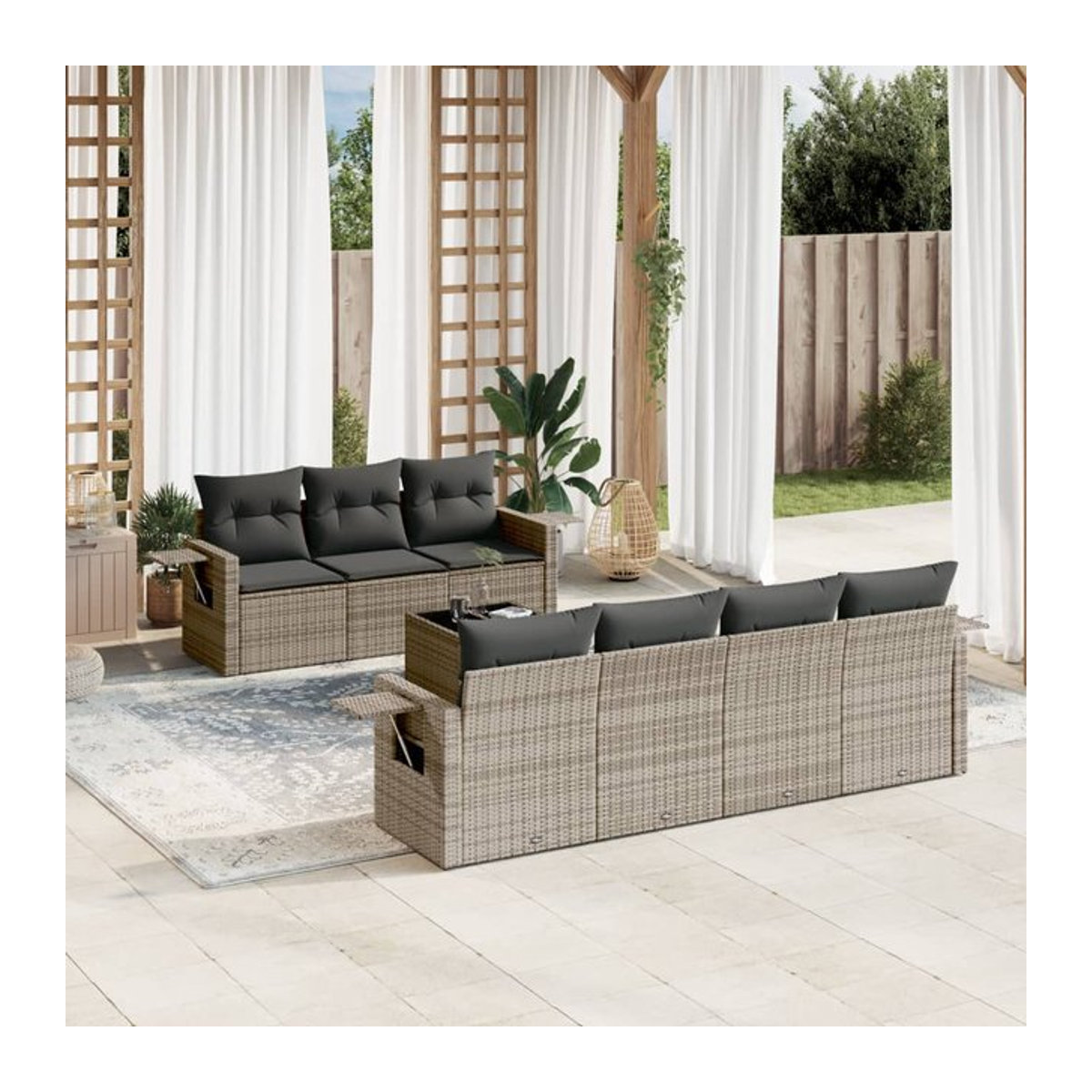 Vidaxl Gartenmöbel-Set aus Polyrattan mit 8-teiligen Kissen in Grau, modern für Erwachsene - Bild 1