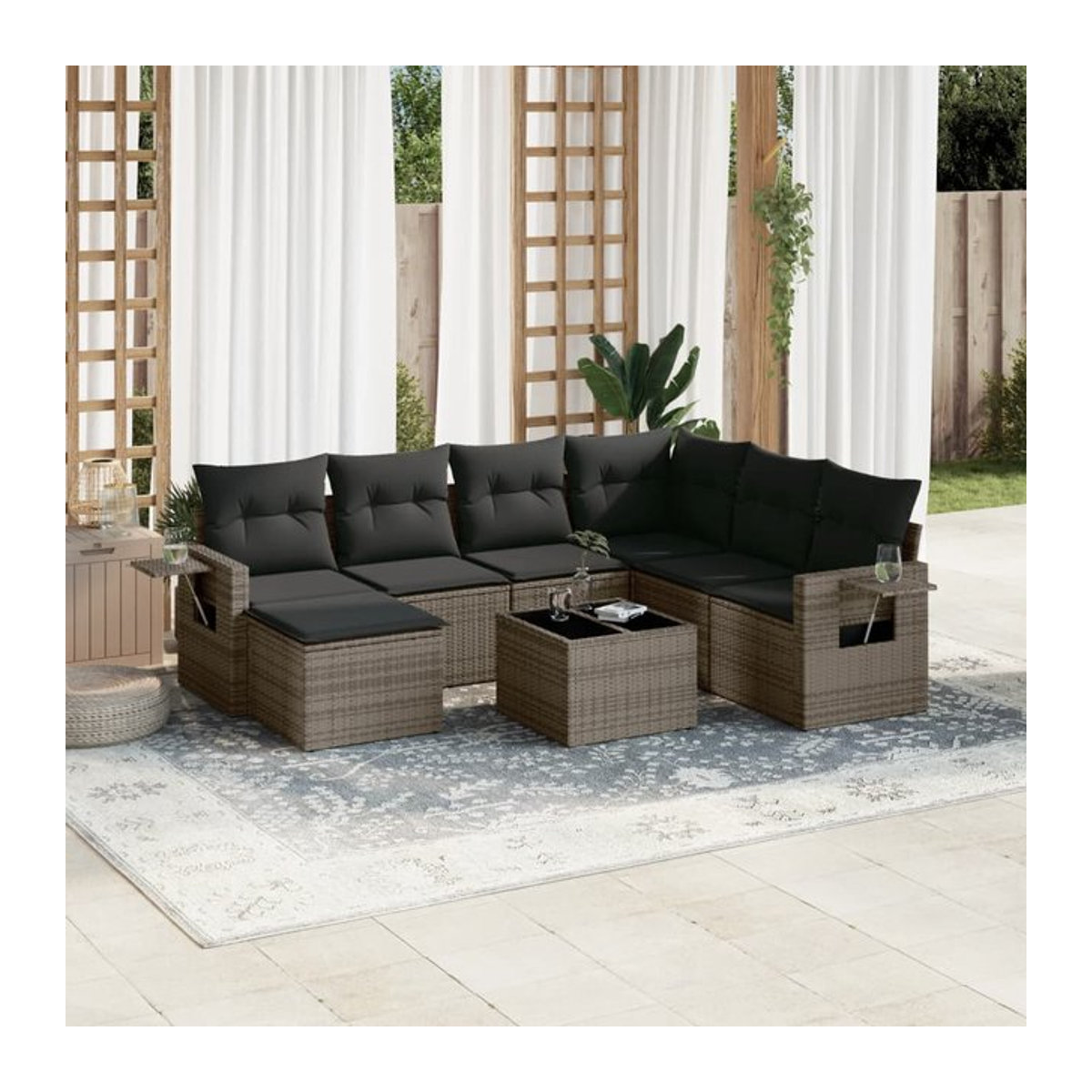 Vidaxl Gartenmöbel-Set aus Polyrattan mit 8-teiligen Kissen in Grau, modern für Erwachsene - Bild 1