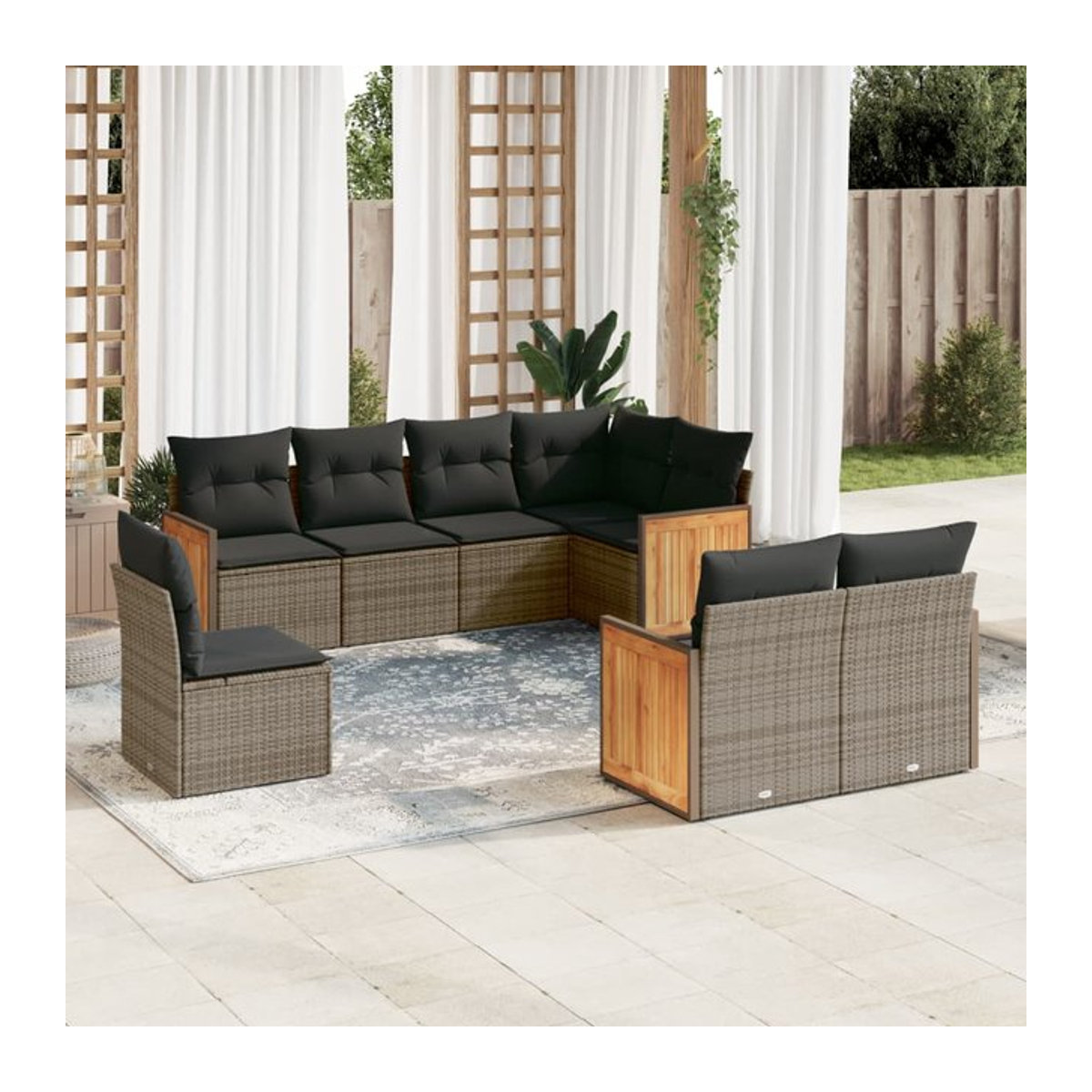 Vidaxl Gartenmöbel-Set aus Polyrattan mit 8-teiligen Kissen in Grau, modern für Erwachsene - Bild 1