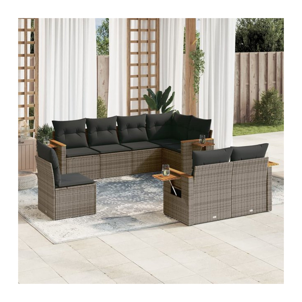 Vidaxl Gartenmöbel-Set aus Polyrattan mit 8-teiligen Kissen in Grau, modern und robust - Bild 1