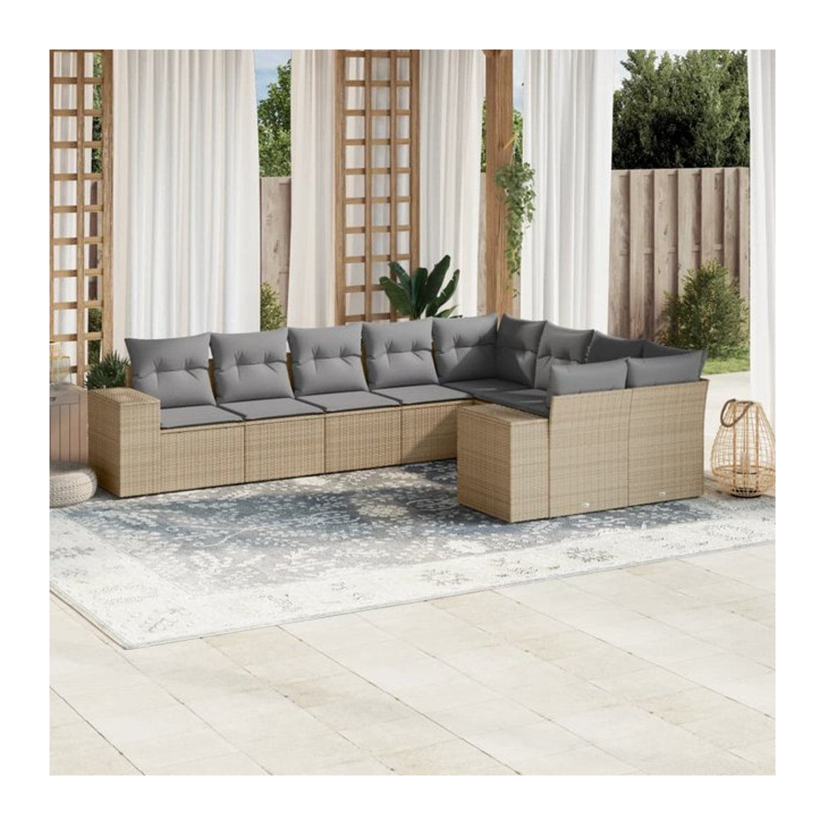 Vidaxl Gartenmöbel-Set aus Polyrattan mit 9 Teilen und Kissen, Beige - Bild 1