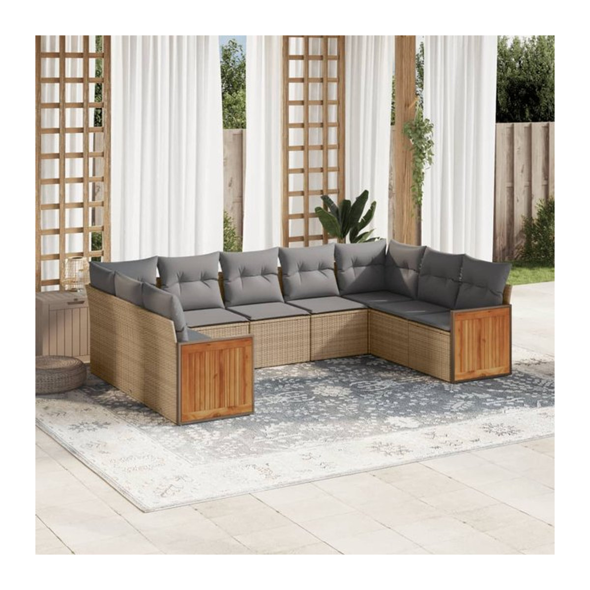 Vidaxl Gartenmöbel-Set aus Polyrattan mit 9 Teilen und Kissen, Beige - Bild 1