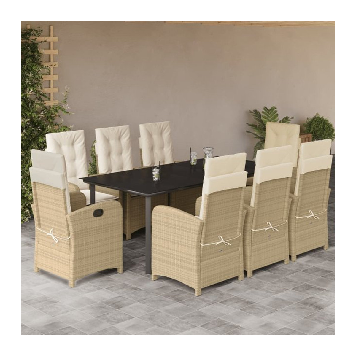 Vidaxl Gartenmöbel-Set aus Polyrattan mit 9 Teilen und Kissen, Beige - Bild 1