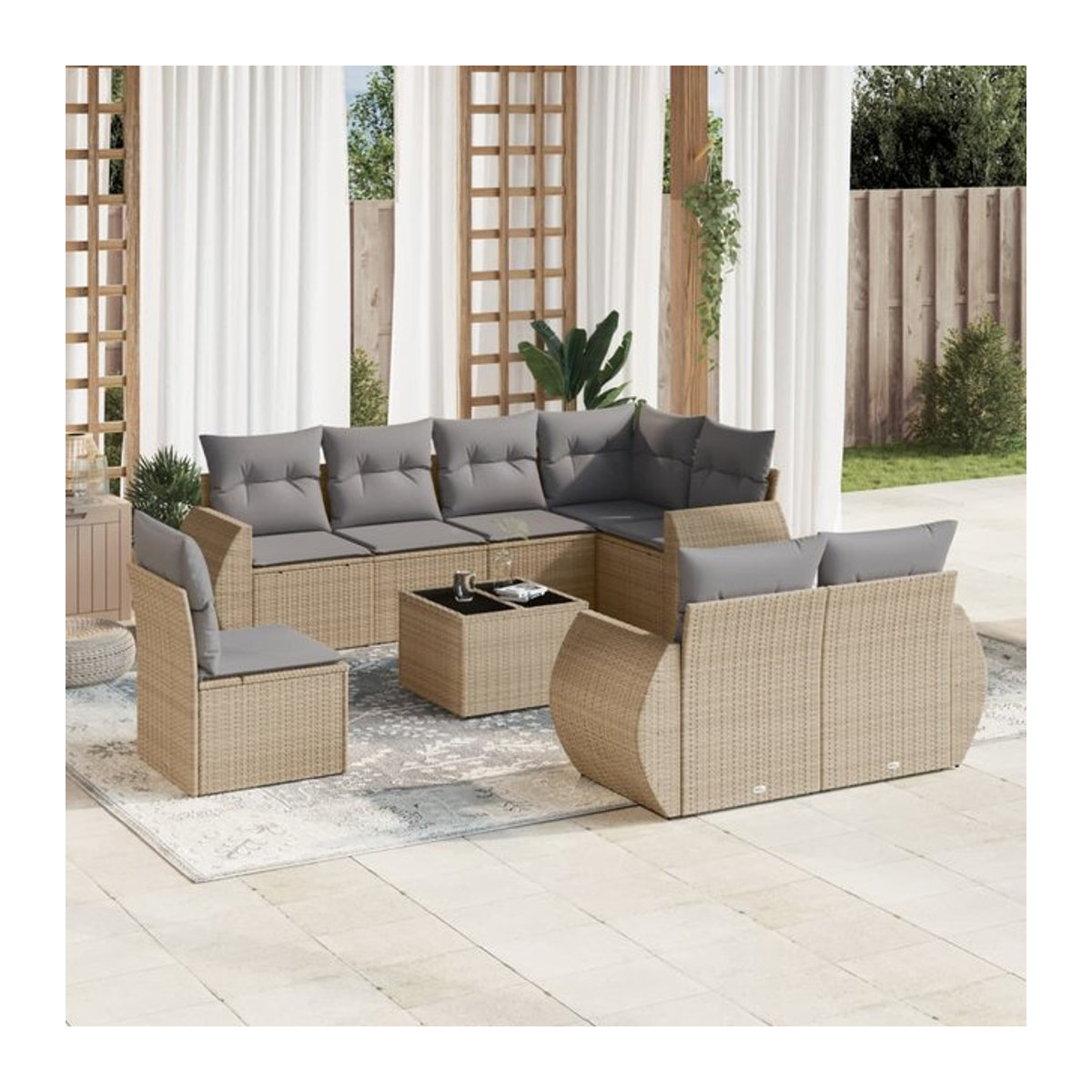 Vidaxl Gartenmöbel-Set aus Polyrattan mit 9 Teilen und Kissen, Beige - Bild 1