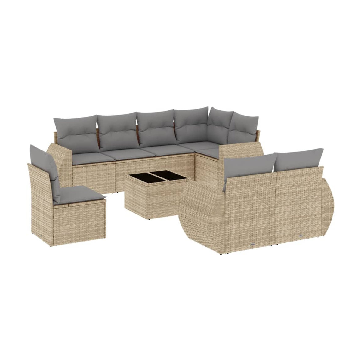 Vidaxl Gartenmöbel-Set aus Polyrattan mit 9 Teilen und Kissen, Beige - Bild 2
