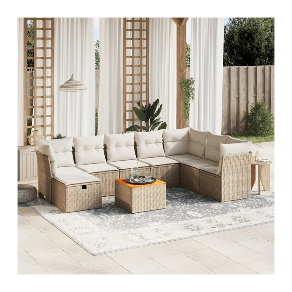 Vidaxl Gartenmöbel-Set aus Polyrattan mit 9 Teilen und Kissen, Beige - Bild 1
