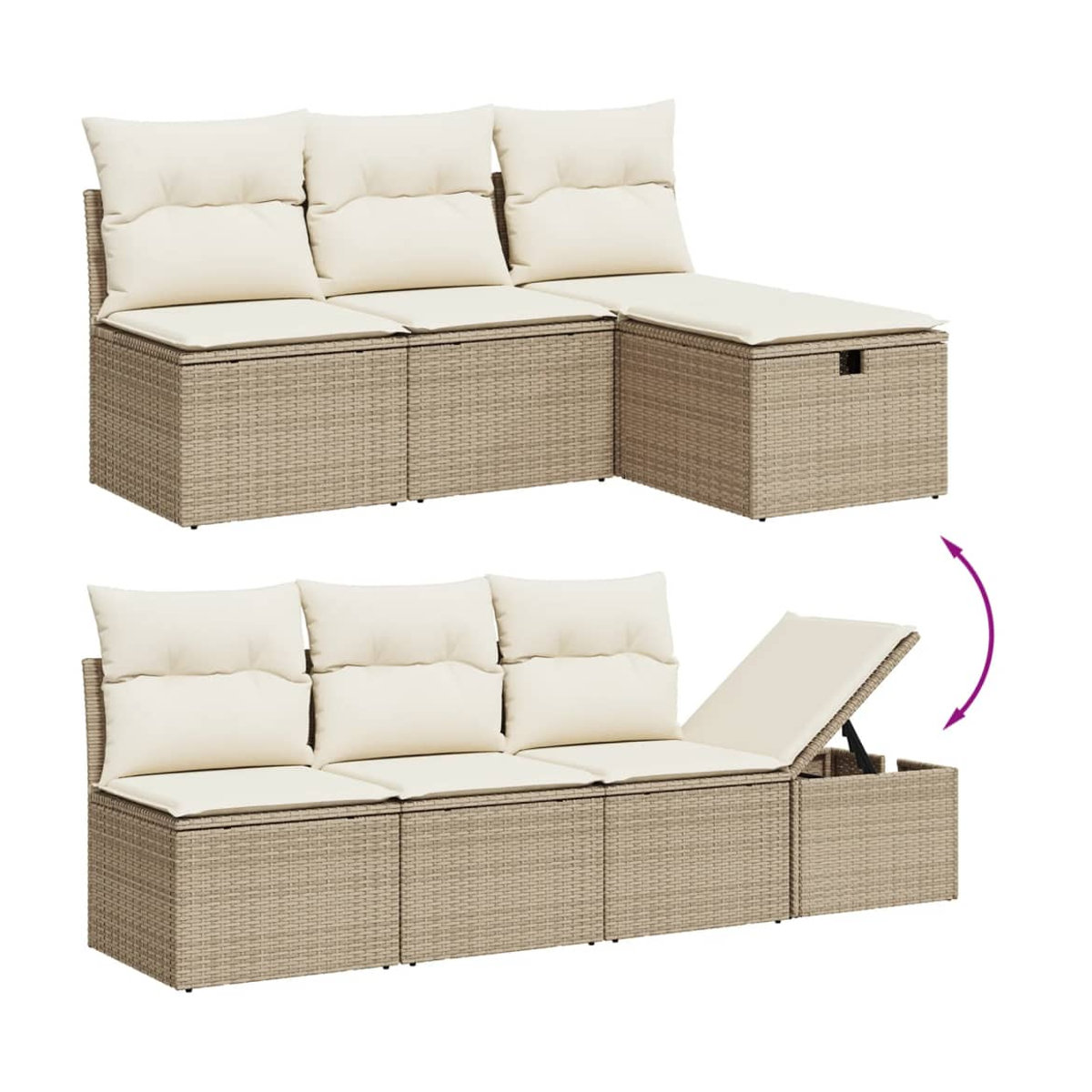 Vidaxl Gartenmöbel-Set aus Polyrattan mit 9 Teilen und Kissen, Beige - Bild 2