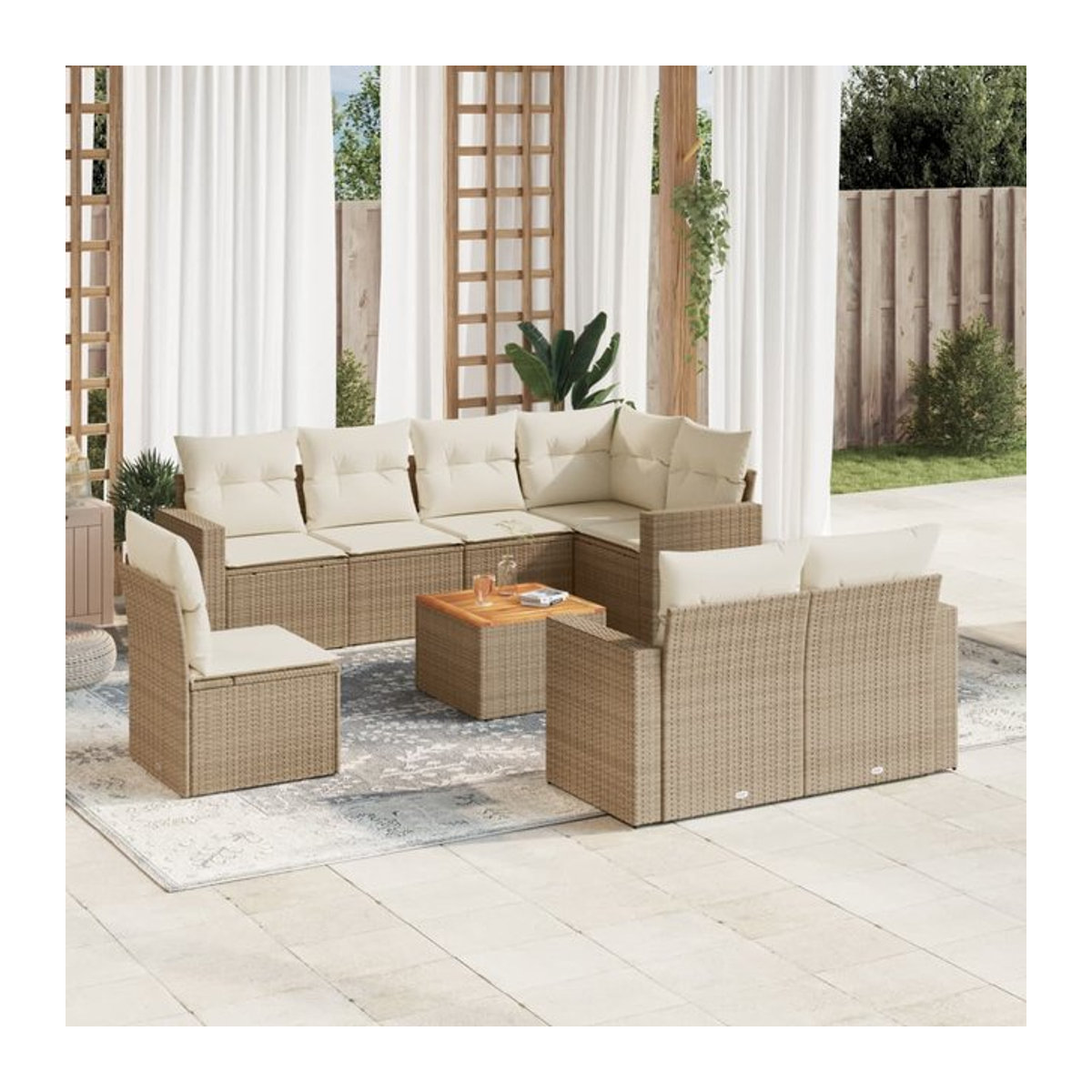 Vidaxl Gartenmöbel-Set aus Polyrattan mit 9 Teilen und Kissen, Beige - Bild 1