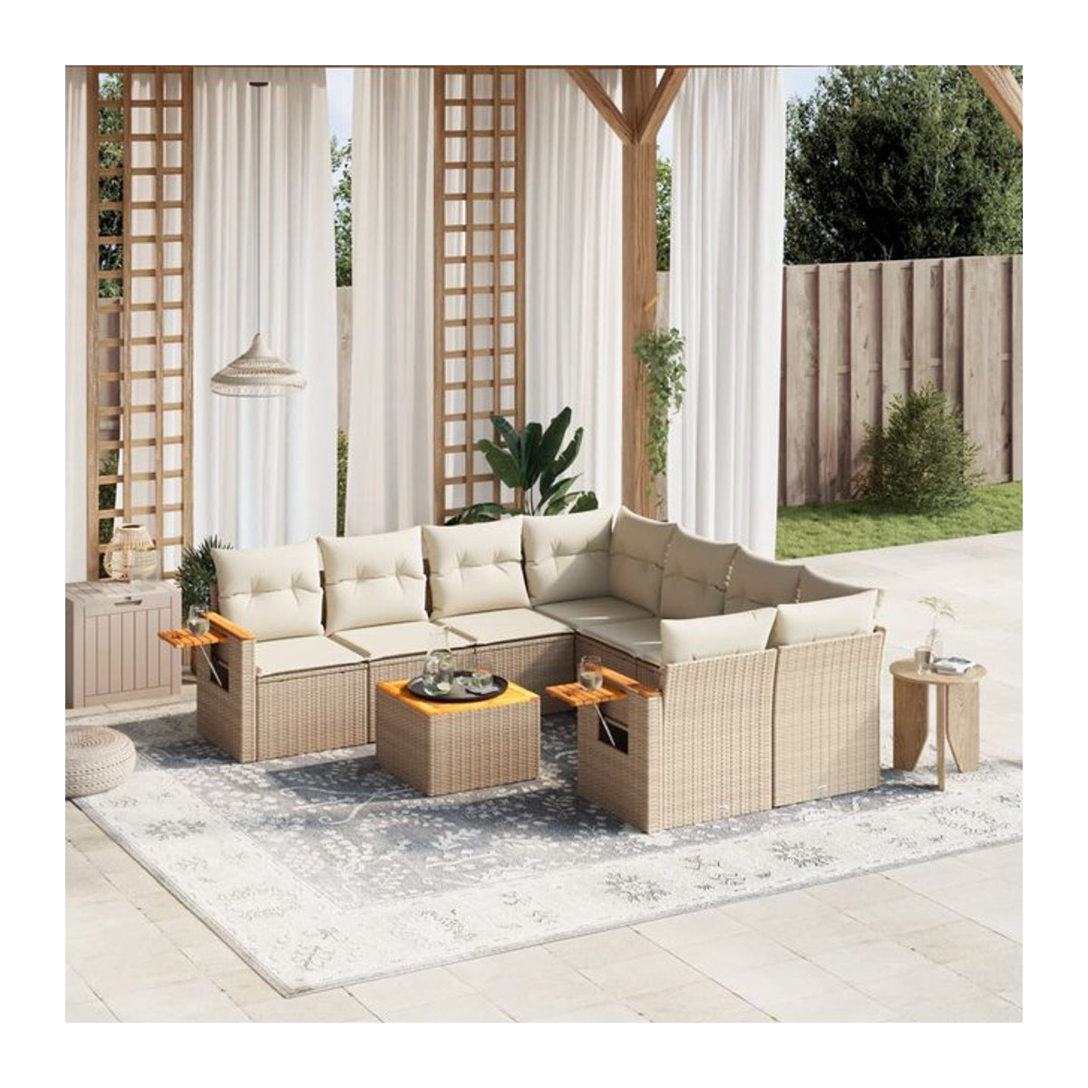 Vidaxl Gartenmöbel-Set aus Polyrattan mit 9 Teilen und Kissen, Beige - Bild 1