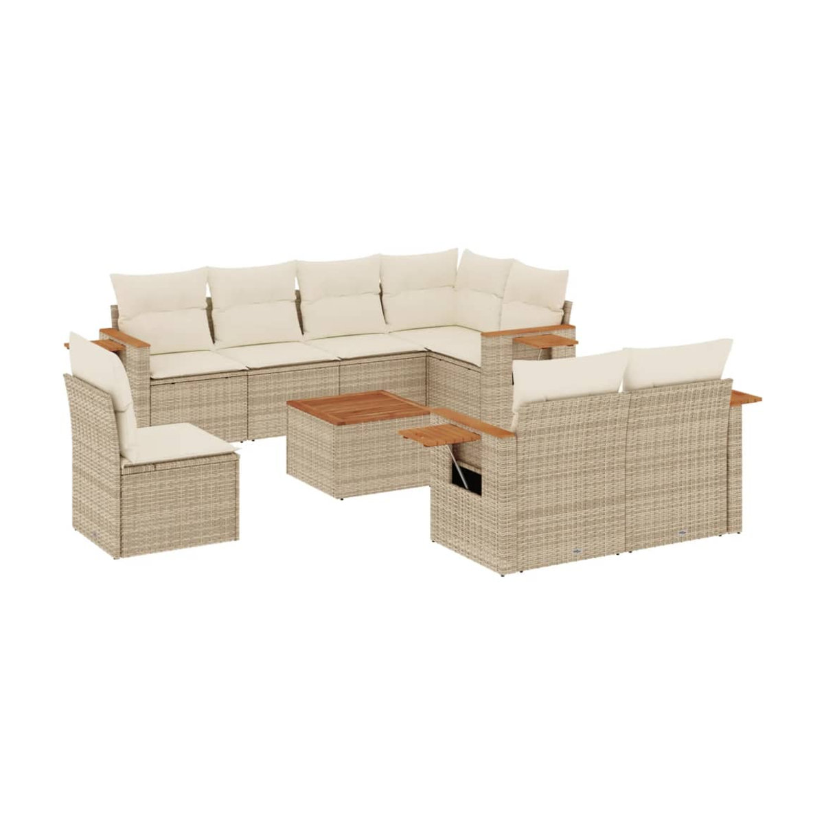 Vidaxl Gartenmöbel-Set aus Polyrattan mit 9 Teilen und Kissen, Beige, Modernes Design - Bild 2