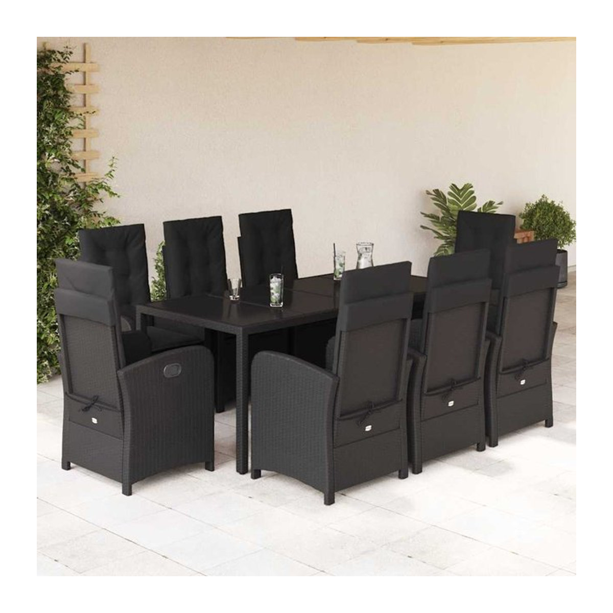 Vidaxl Gartenmöbel-Set aus Polyrattan mit 9 Teilen und Kissen, Schwarz, Modern - Bild 1