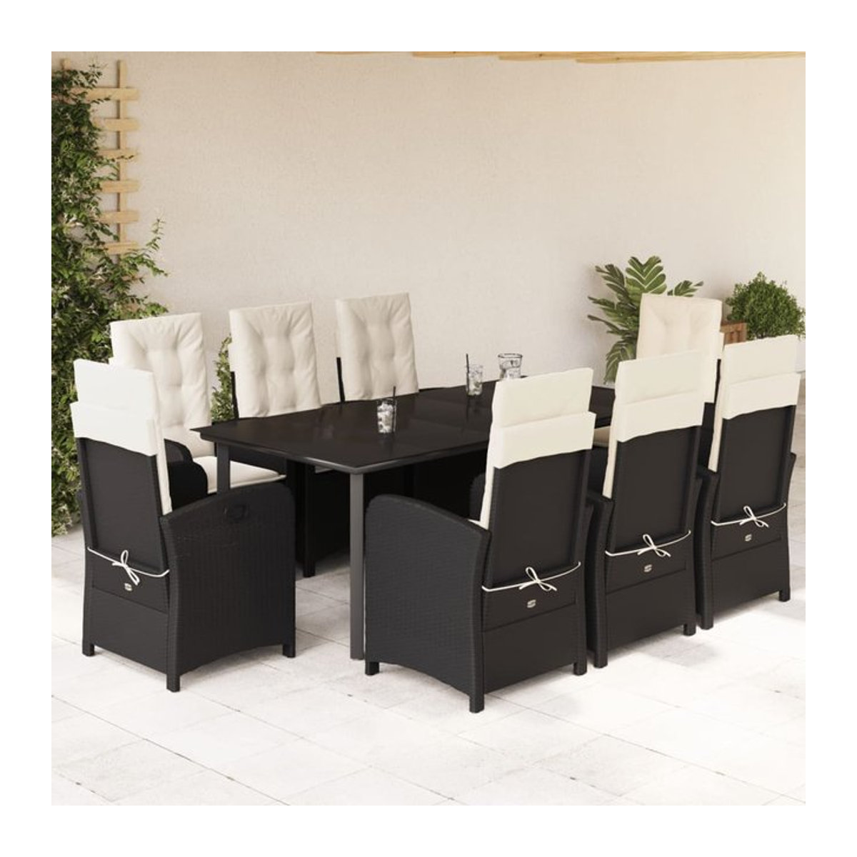 Vidaxl Gartenmöbel-Set aus Polyrattan mit 9 Teilen und Kissen, Schwarz, Modernes Design - Bild 1