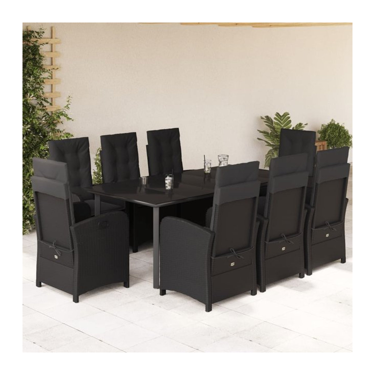 Vidaxl Gartenmöbel-Set aus Polyrattan mit 9 Teilen und Kissen, Schwarz, Modernes Design - Bild 1