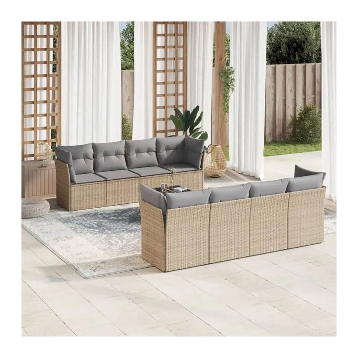 Vidaxl Gartenmöbel-Set aus Polyrattan mit 9-teiligem Polster-Set in Beige - Bild 1