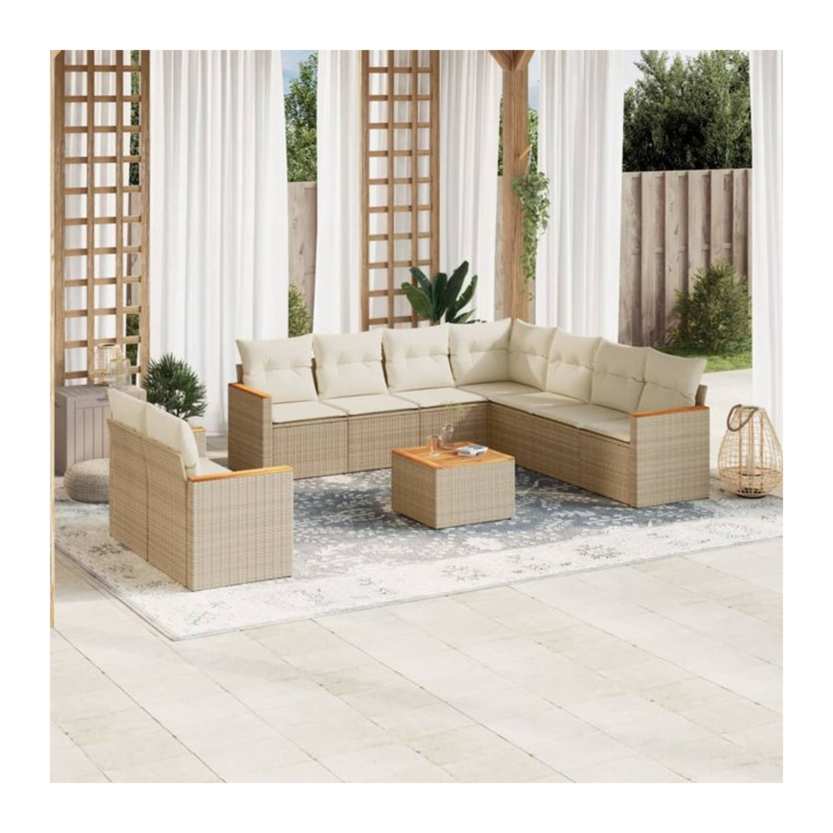 Vidaxl Gartenmöbel-Set aus Polyrattan mit Kissen, 10-teilig, Beige - Bild 1