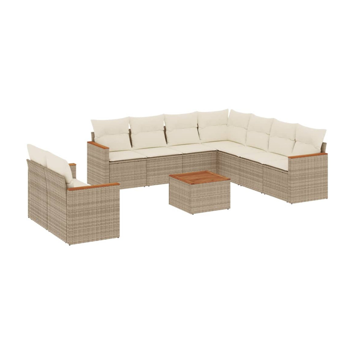 Vidaxl Gartenmöbel-Set aus Polyrattan mit Kissen, 10-teilig, Beige - Bild 2