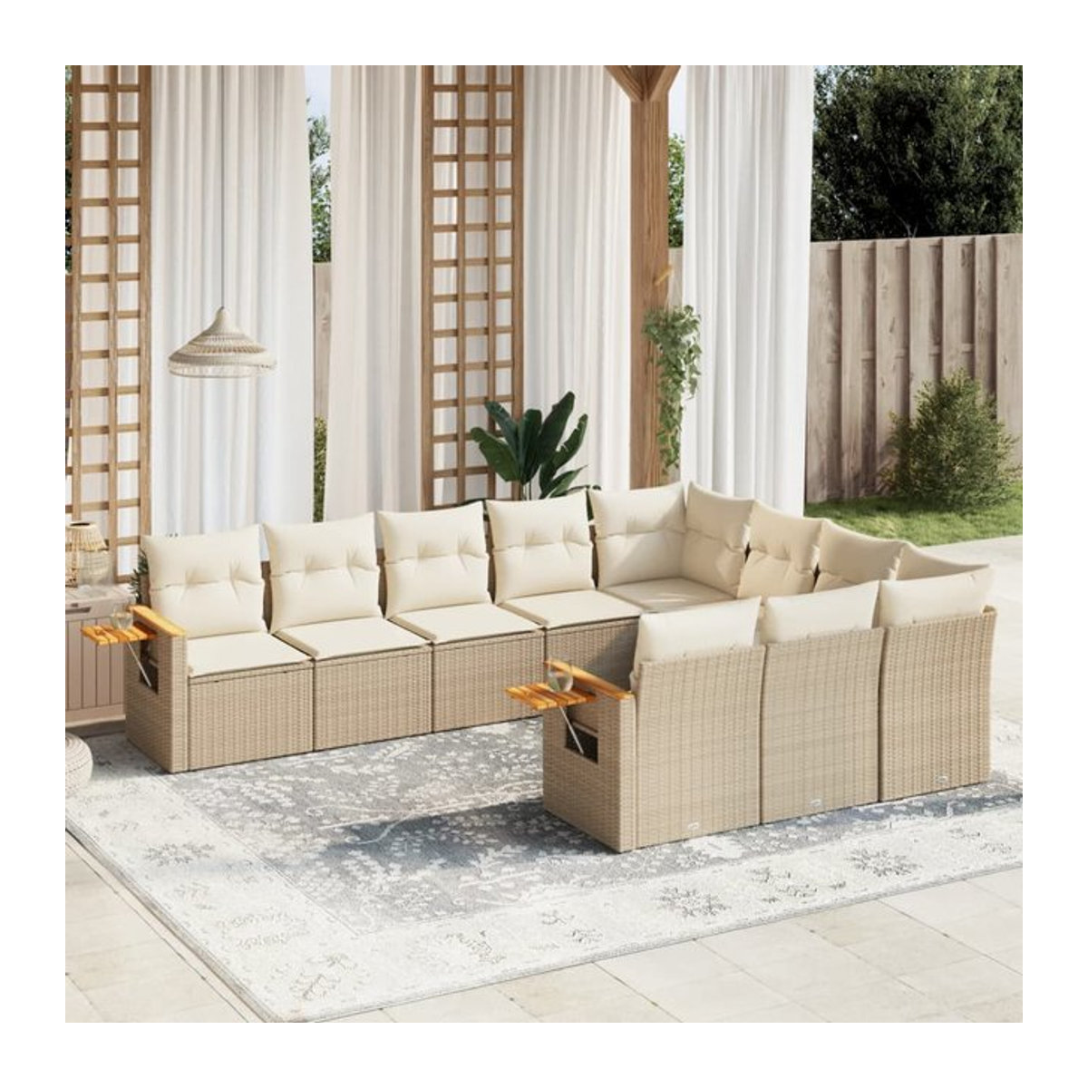 Vidaxl Gartenmöbel-Set aus Polyrattan mit Kissen, 10-teilig, Beige - Bild 1