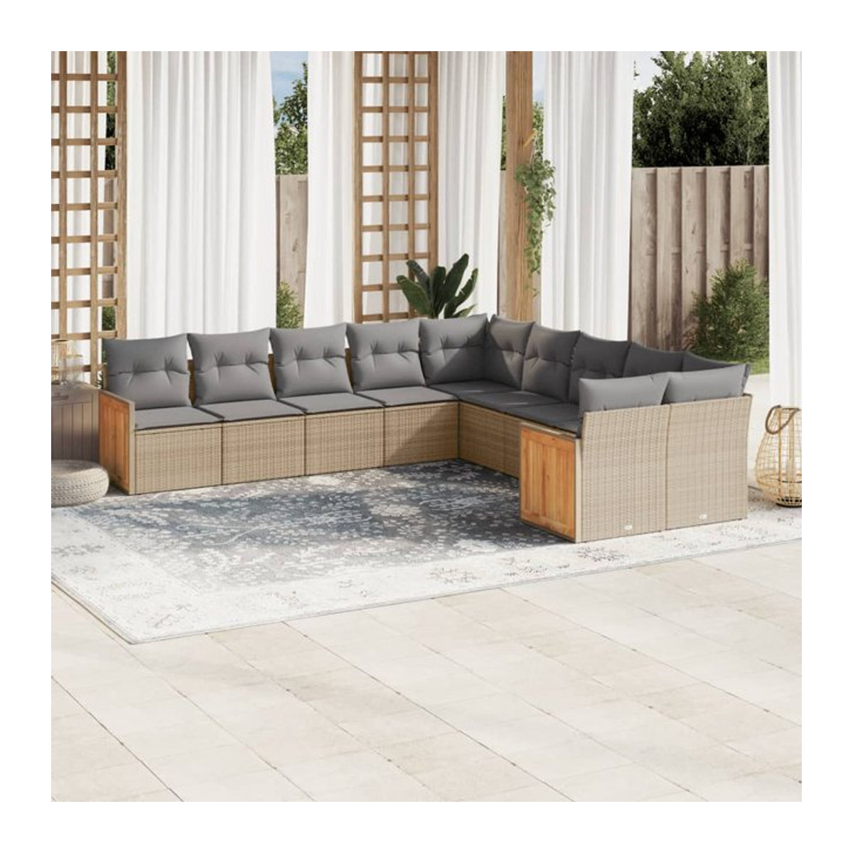 Vidaxl Gartenmöbel-Set aus Polyrattan mit Kissen, 10-teilig, Beige, Modernes Design - Bild 1