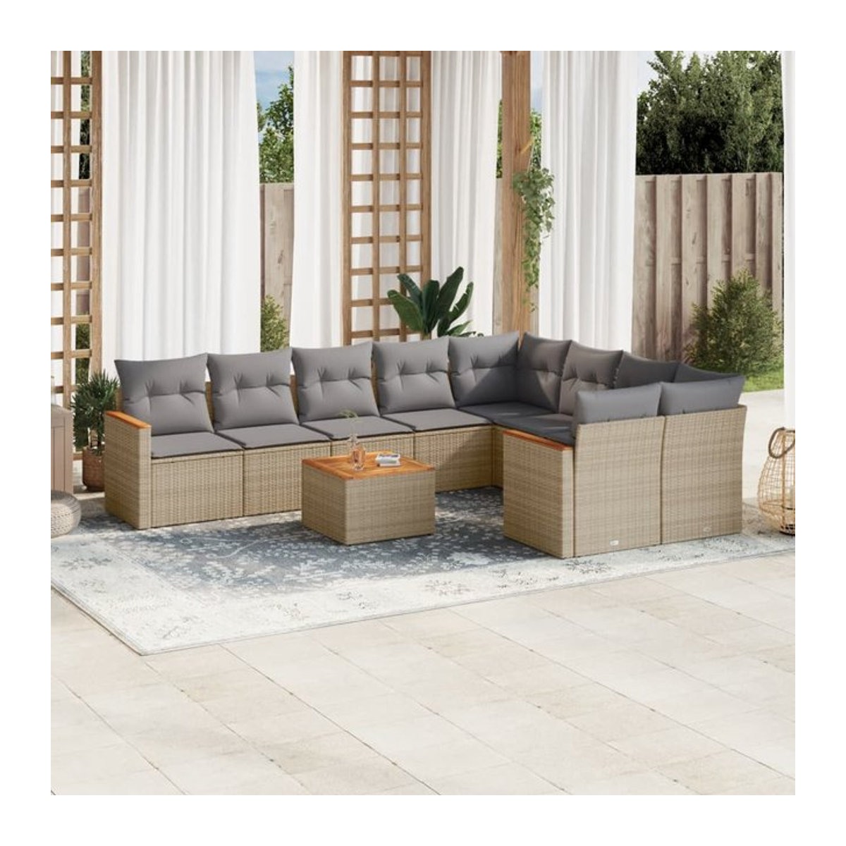 Vidaxl Gartenmöbel-Set aus Polyrattan mit Kissen, 10-teilig, Beige, Modernes Design - Bild 1