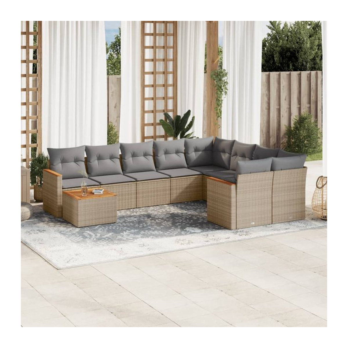 Vidaxl Gartenmöbel-Set aus Polyrattan mit Kissen, 10-teilig, Beige, Modernes Design - Bild 1